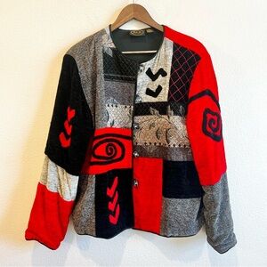 Julia Kin Jacket Womens XL ChenilleI Mixed Media Patchwork Artsy Vintage Holiday